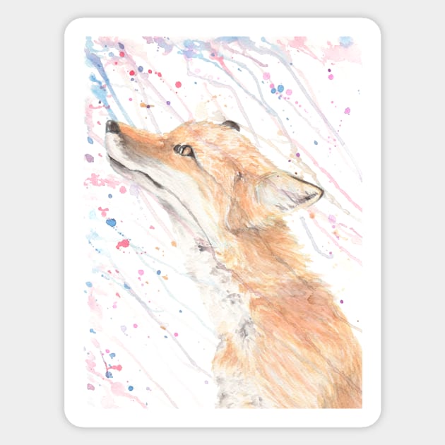 Fox in the Rain Sticker by RSalasArt